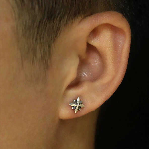 Eight-pointed star silver earrings - Image 5